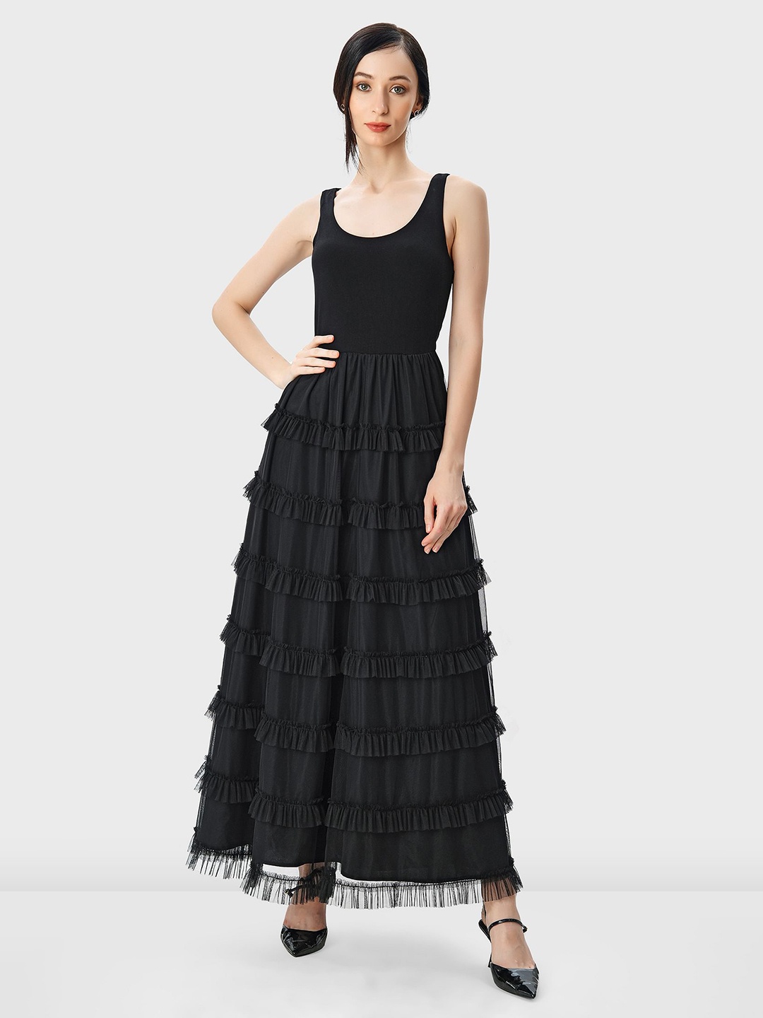 

Zapelle Sleeveless Ruffle Maxi Dress, Black