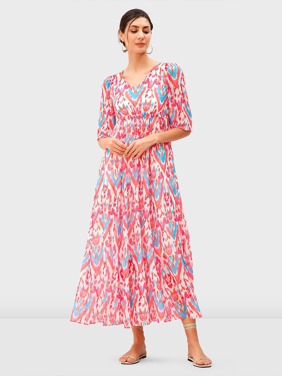 

Zapelle Abstract Printed Empire Midi Dress, Pink