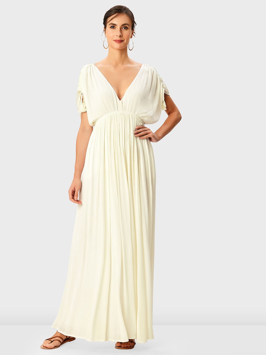 

Zapelle Ruched Sleeve Maxi Dress, Off white