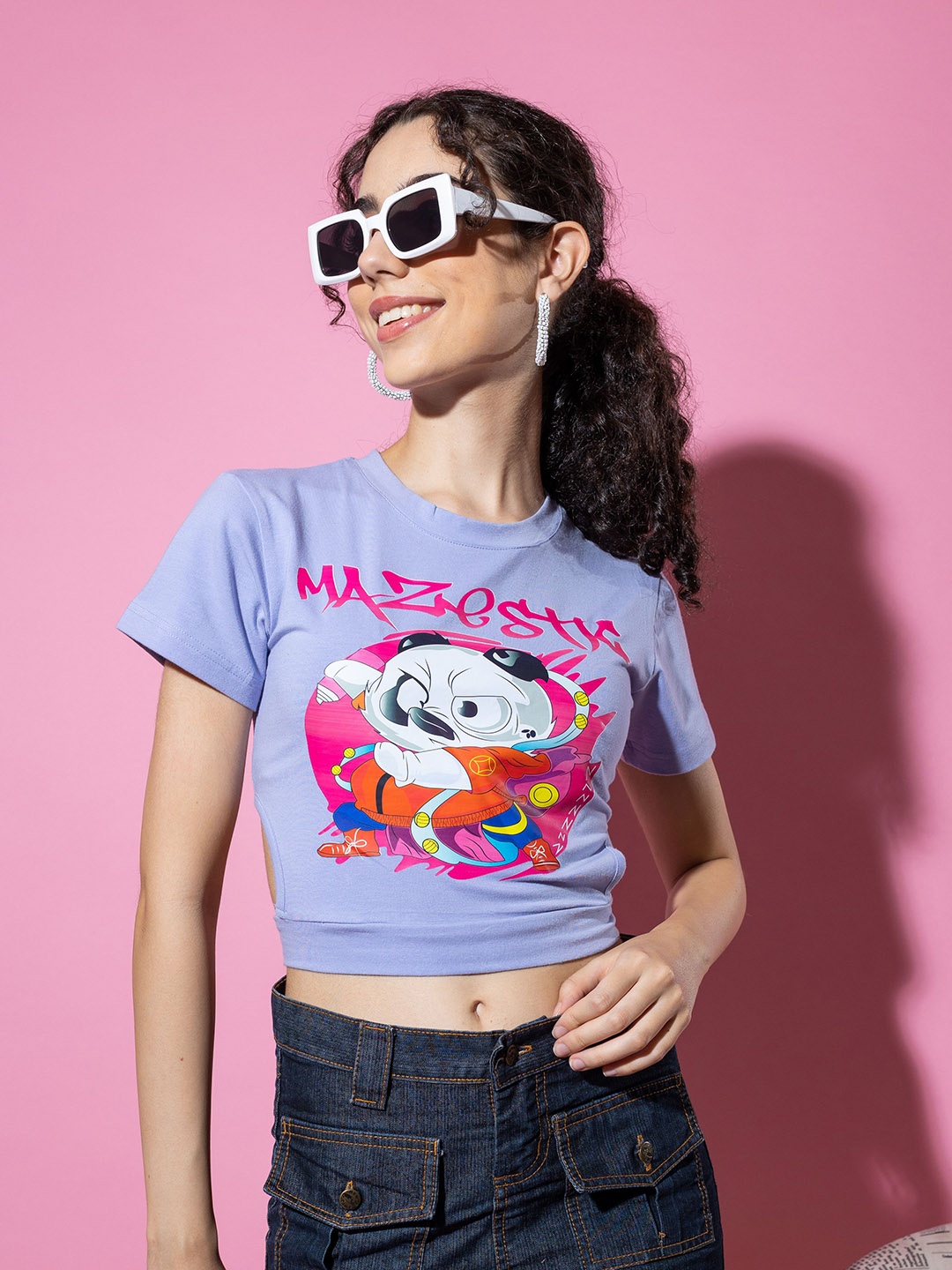 

Stylecast X Hersheinbox Blue Graphic Printed Pure Cotton Crop Top