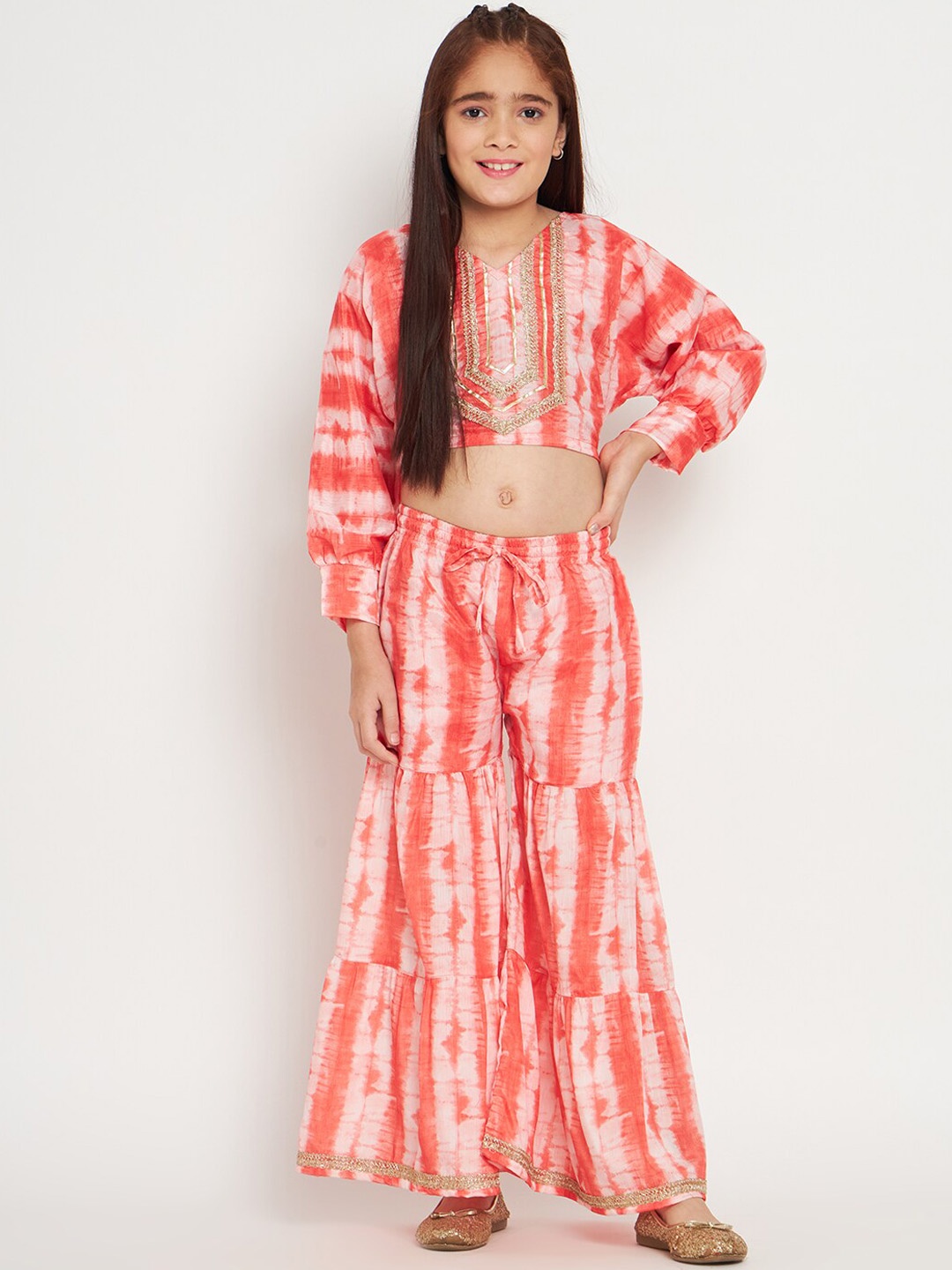 

Readiprint Fashions Girls Dyed Crop Top With Palazzos, Red