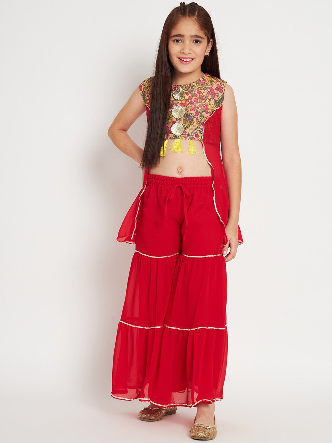 

Readiprint Fashions Girls Floral Printed Top With Sharara, Red
