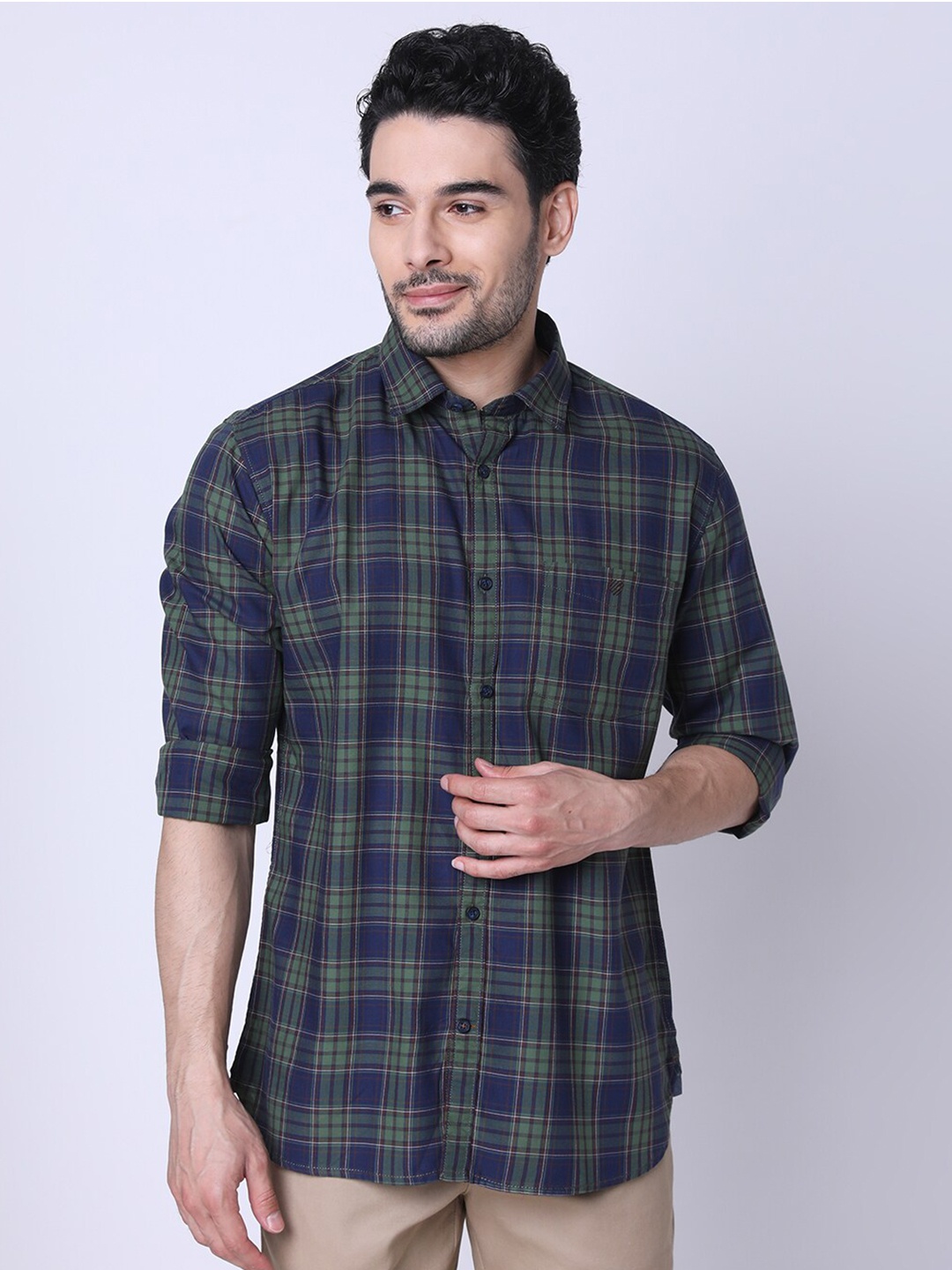 

J Hampstead Tartan Checked Classic Slim Fit Cotton Casual Shirt, Navy blue