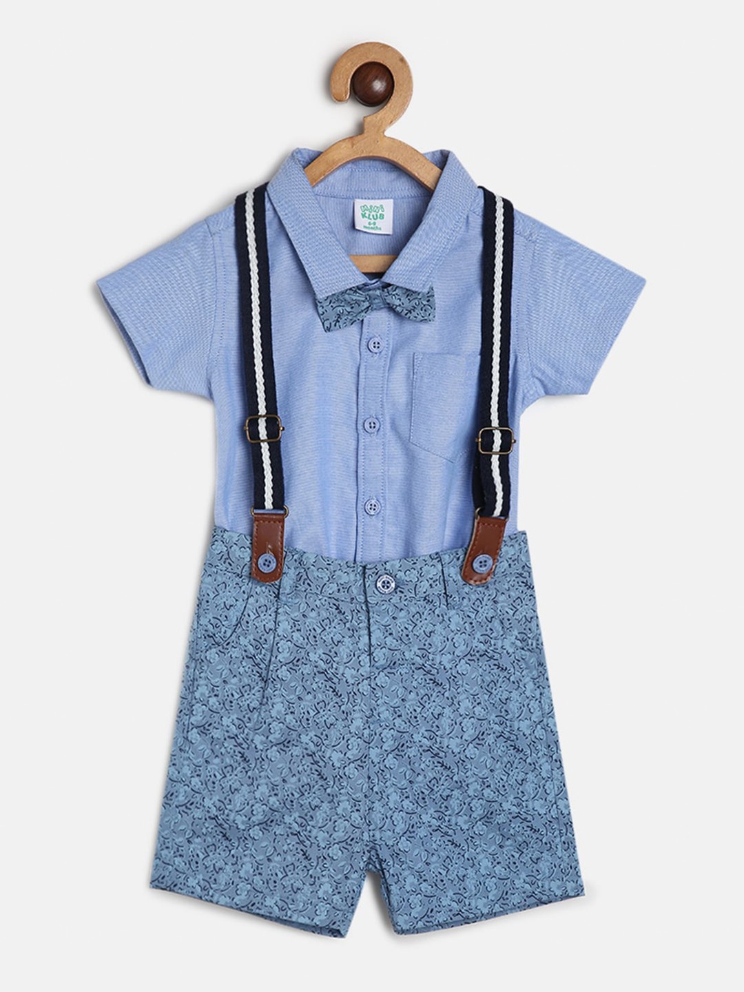 

MINI KLUB Boys Printed Shirt And Short With Suspenders, Blue