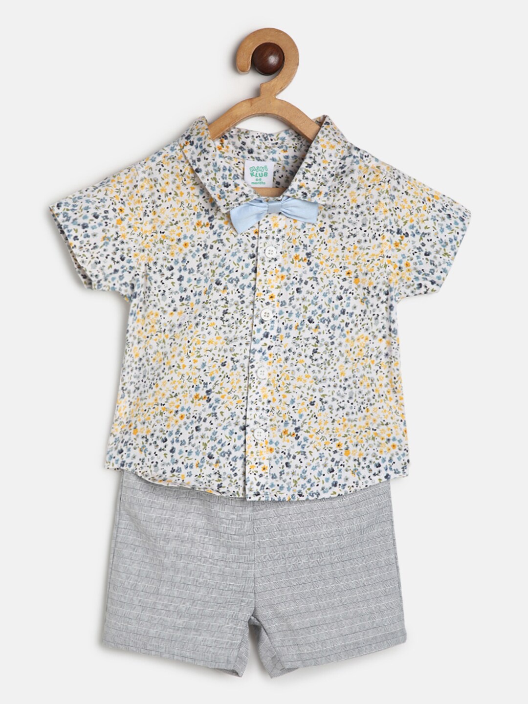 

MINI KLUB Boys Printed Shirt And Shorts With Waist Coat, Grey