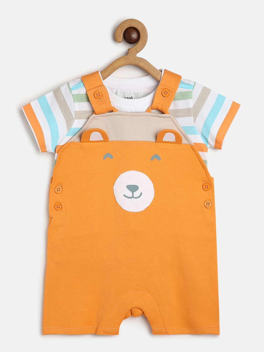 

MINI KLUB Boys Striped Dungaree Set, Orange