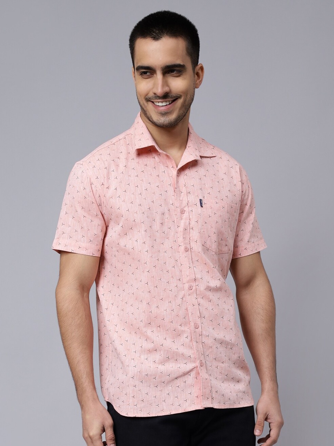 

PEPLOS Custom Conversational Printed Cotton Casual Shirt, Peach