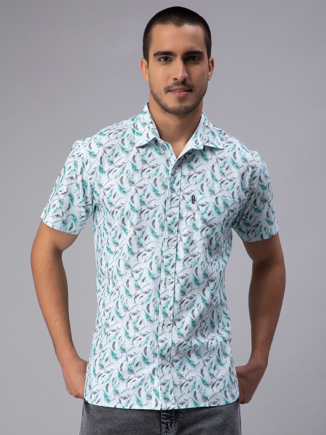 

PEPLOS Custom Floral Printed Cotton Casual Shirt, White