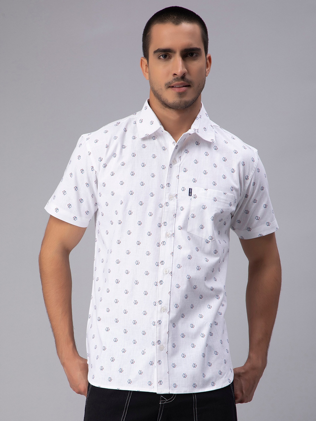 

PEPLOS Custom Conversational Printed Cotton Casual Shirt, White