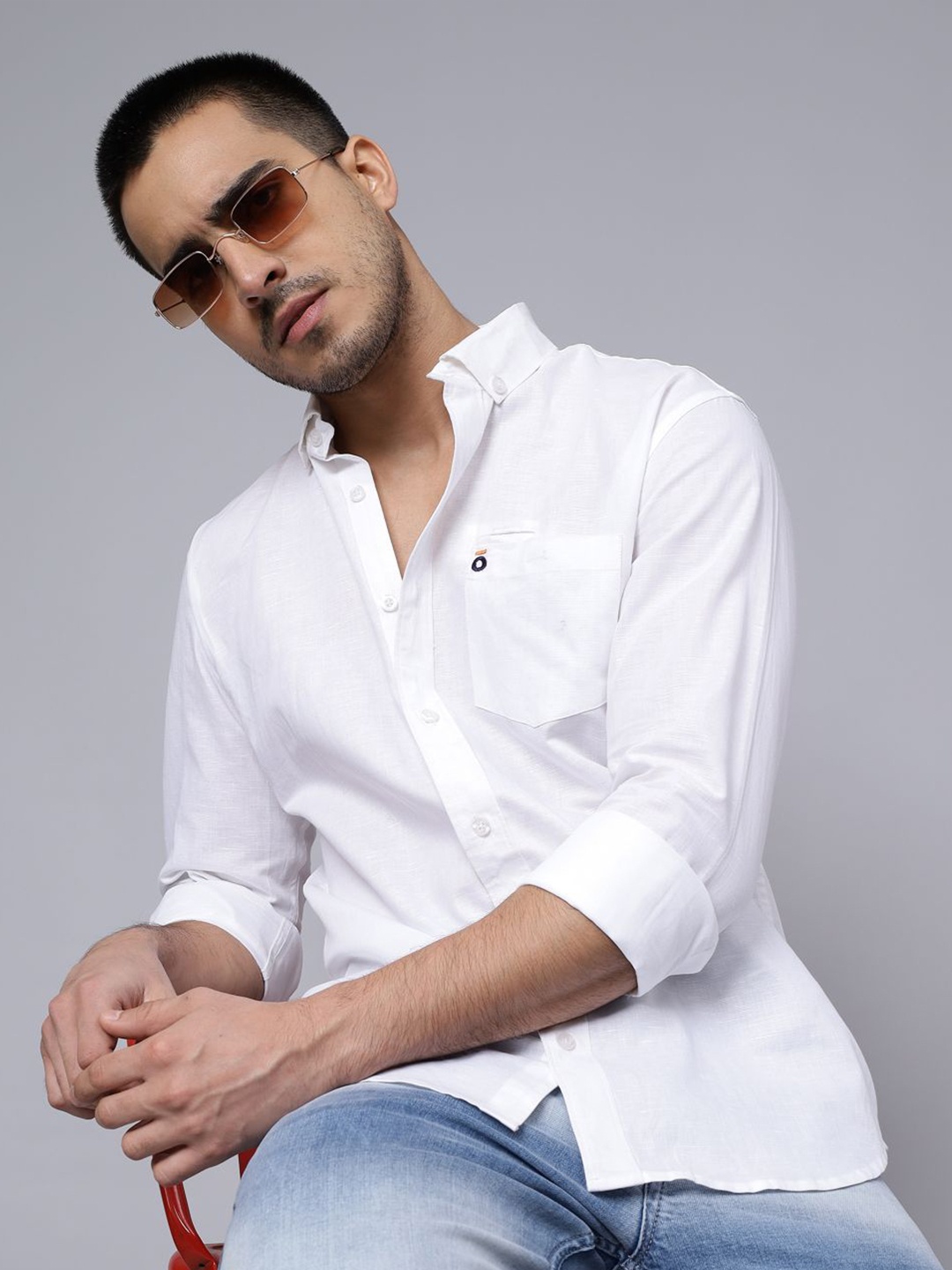 

PEPLOS Custom Button-Down Collar Cotton Casual Shirt, White