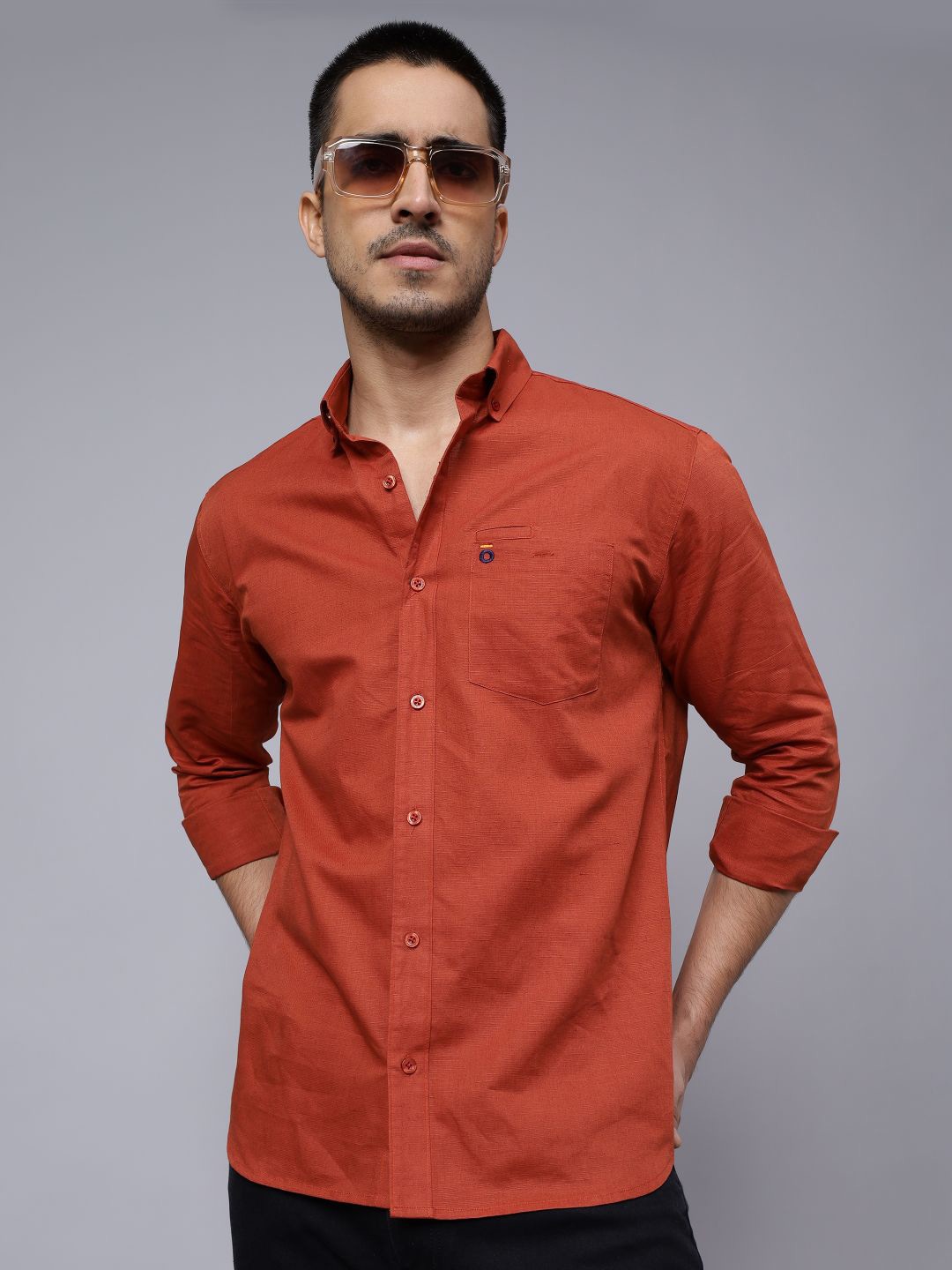 

PEPLOS Custom Button-Down Collar Cotton Casual Shirtrt, Rust