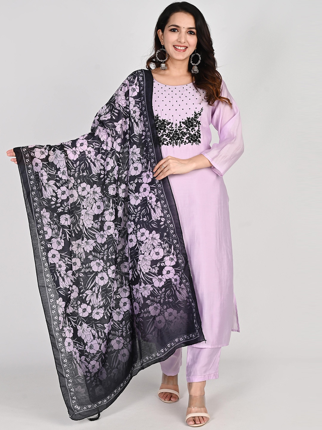 

KALINI Embroidered Regular Raw Silk Kurta with Palazzos & Dupatta, Pink