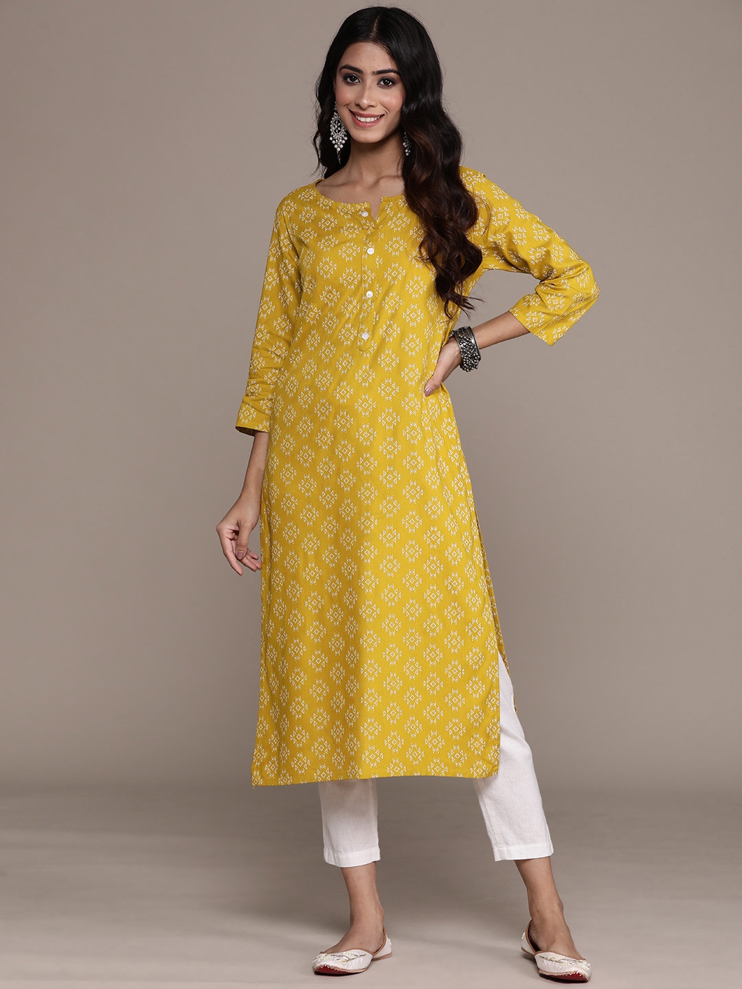 

Anubhutee Women Ethnic Motifs Printed Kurta, Mustard