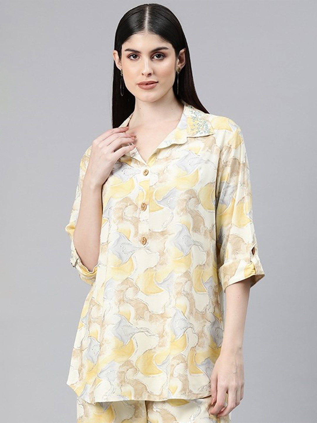 

Readiprint Women Printed Shirt with Palazzos, Yellow