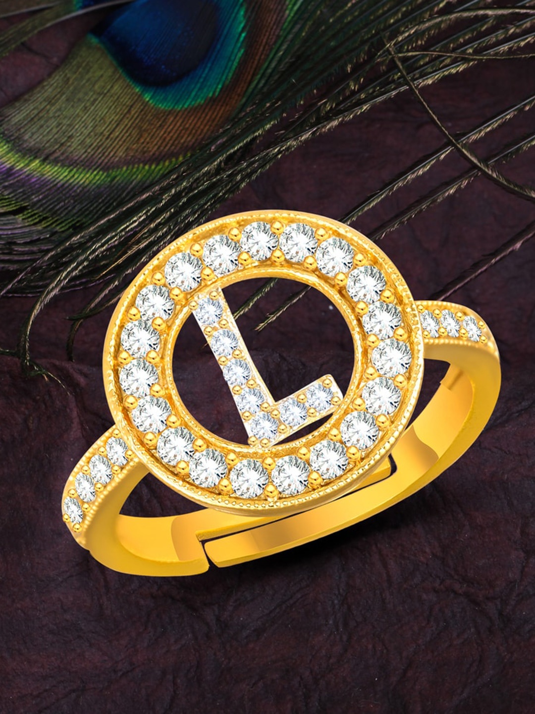 

MEENAZ Gold-Plated American Diamond-Studded Adjustable Ring