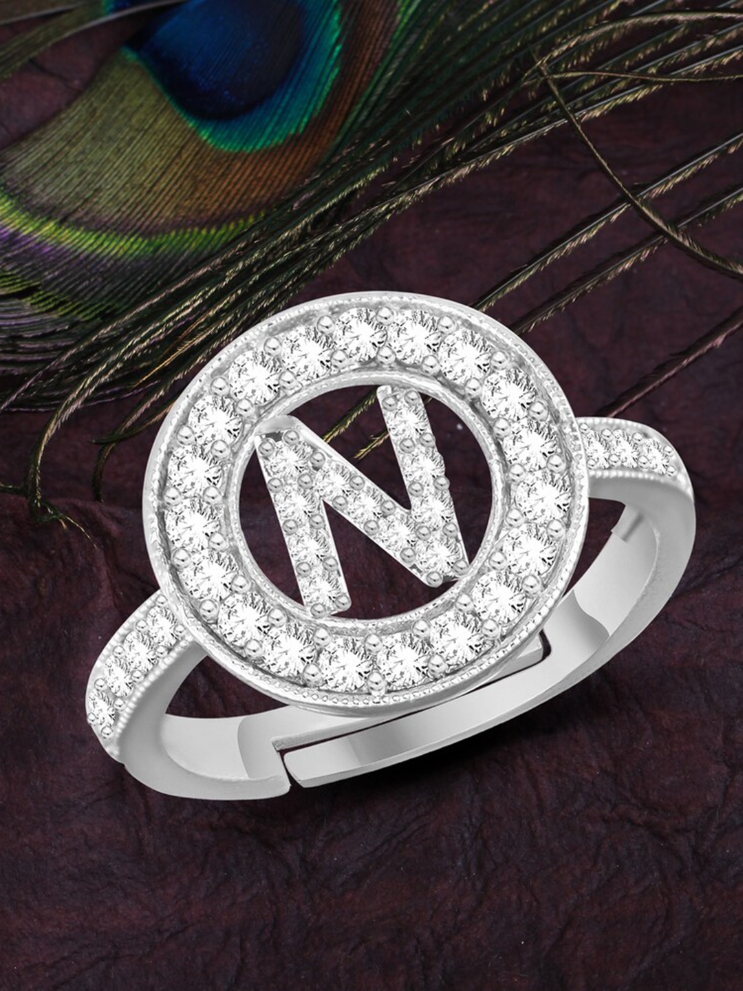 

MEENAZ Silver-Plated American Diamond-Studded Finger Ring