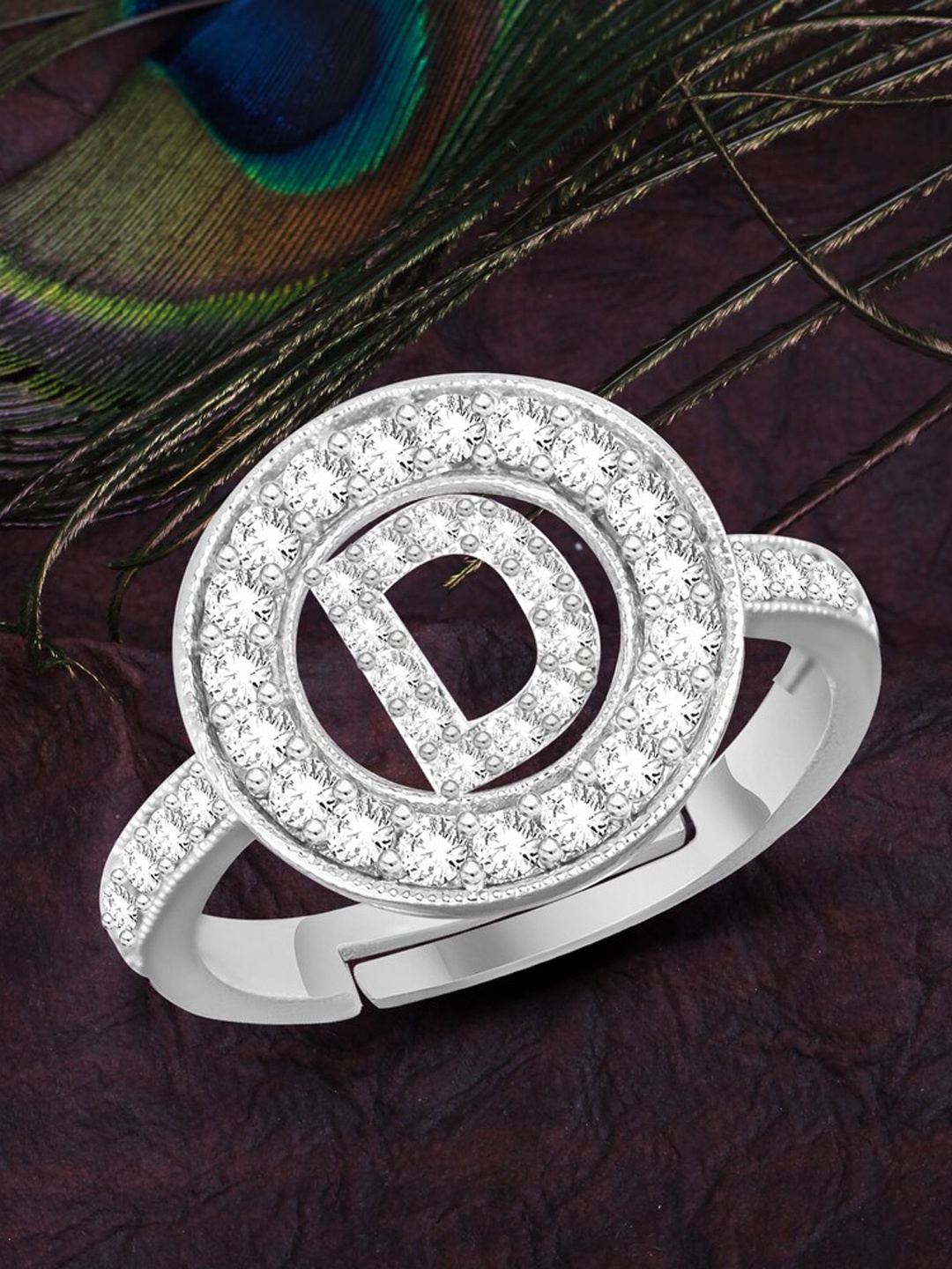 

MEENAZ Silver-Plated CZ-studded Adjustable Finger Ring