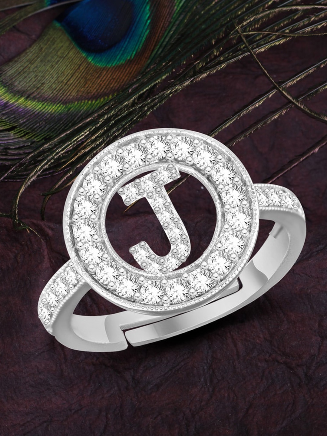 

MEENAZ Silver-Plated CZ Studded Adjustable Finger Ring