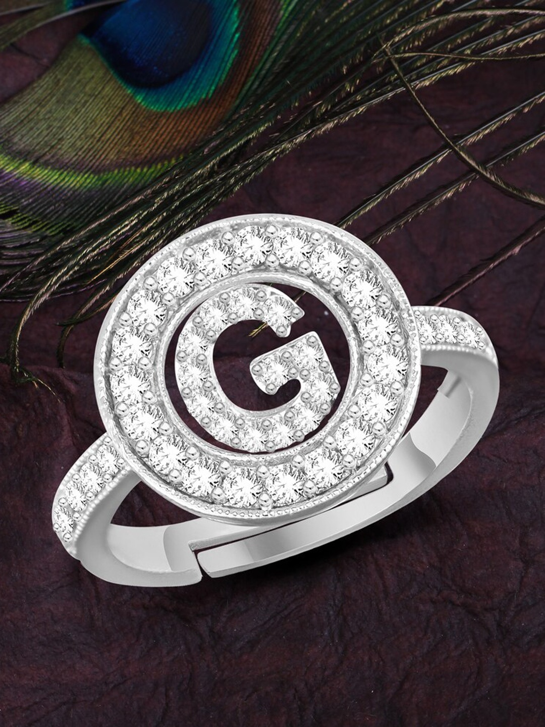 

MEENAZ Silver-Plated G-Alphabet Charm Finger Ring