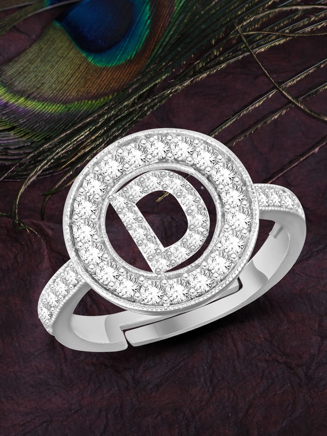 

MEENAZ Silver-Plated AD Stone-Studded Adjustable Finger Ring