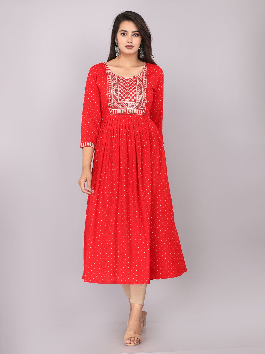 

KALINI Geometric Printed Sequined Anarkali Kurta, Red
