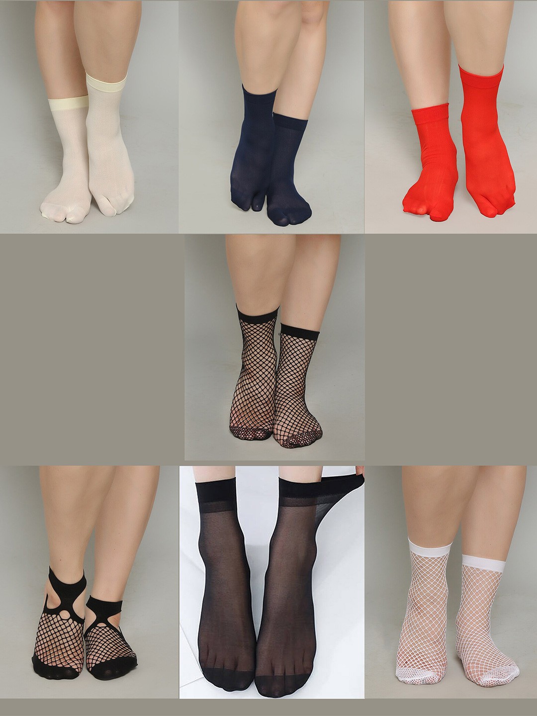 

COLOR STYLE Pack Of 7 Fish Net Above Ankle-Length Socks, Black