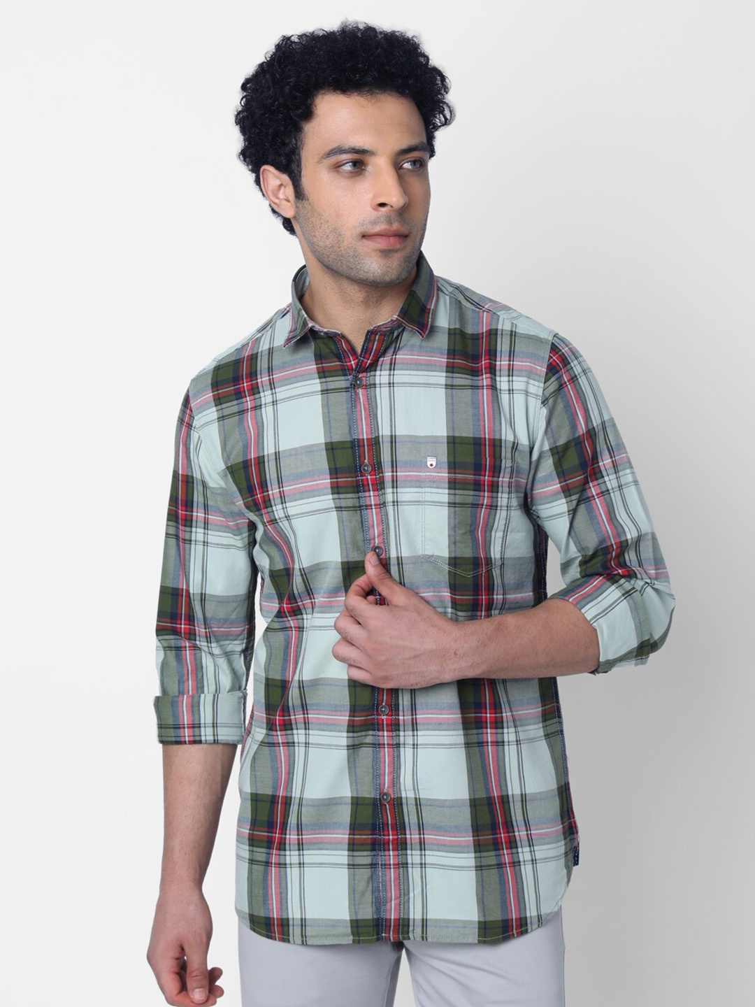 

Oxemberg Classic Slim Fit Tartan Checked Casual Cotton Shirt, Green