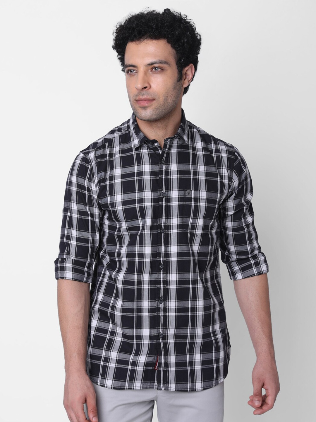 

Oxemberg Tartan Checked Classic Slim Fit Cotton Casual Shirt, Black