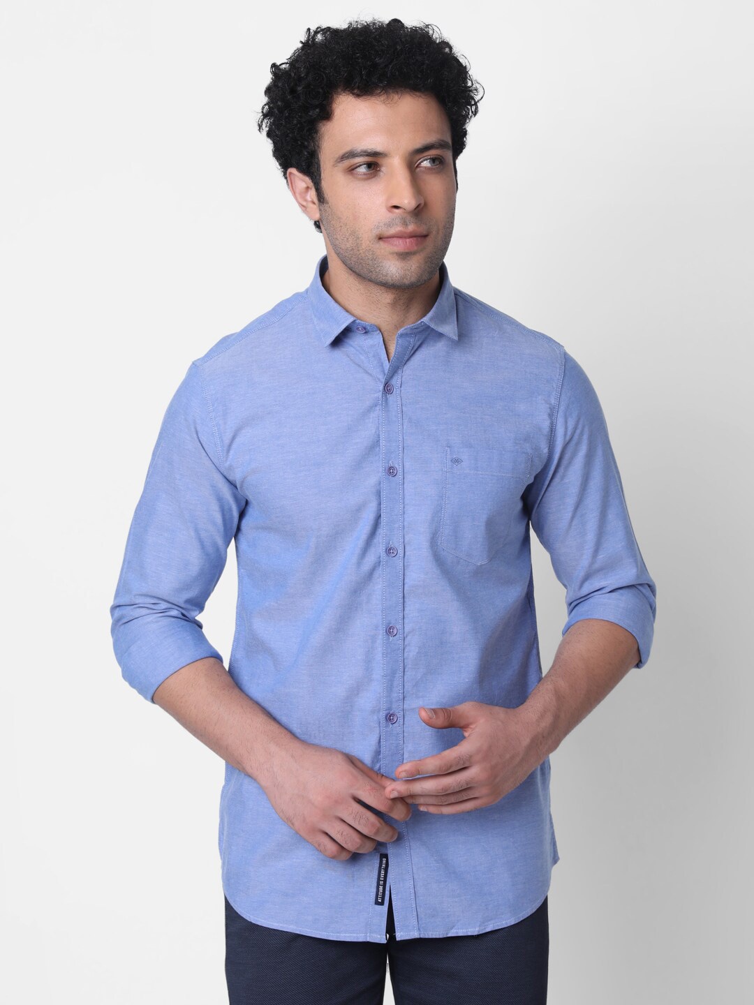 

Oxemberg Classic Slim Fit Textured Casual Cotton Shirt, Blue