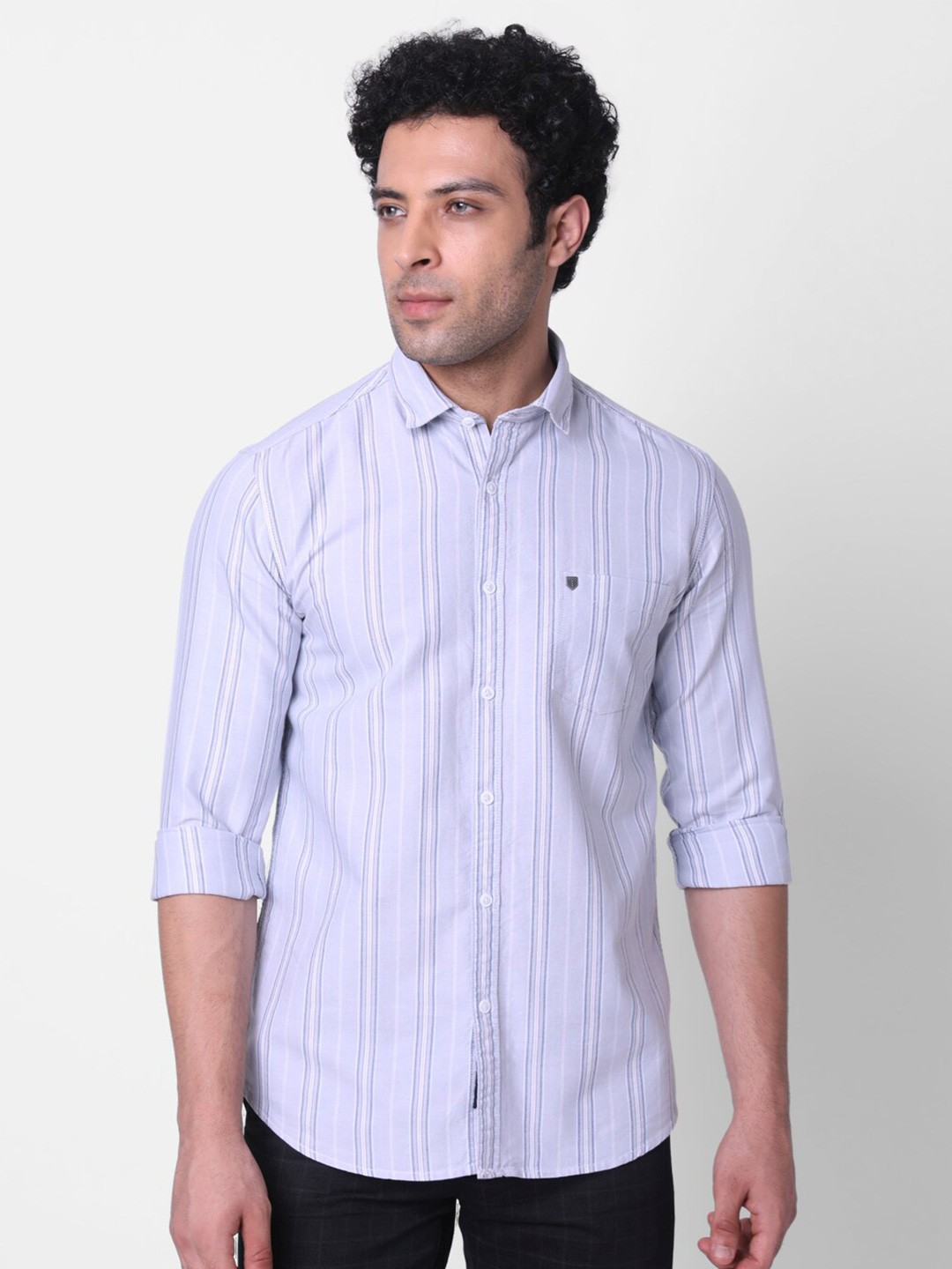 

Oxemberg Classic Slim Fit Striped Cotton Casual Shirt, Blue