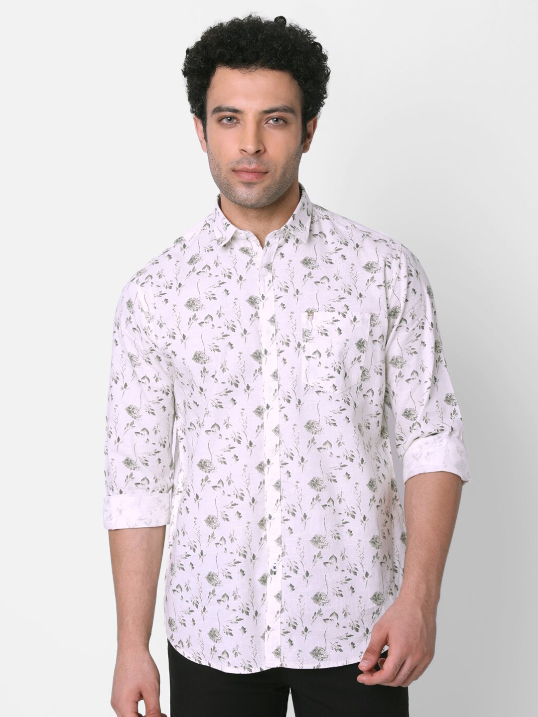 

Oxemberg Classic Slim Fit Floral Printed Cotton Casual Shirt, Off white