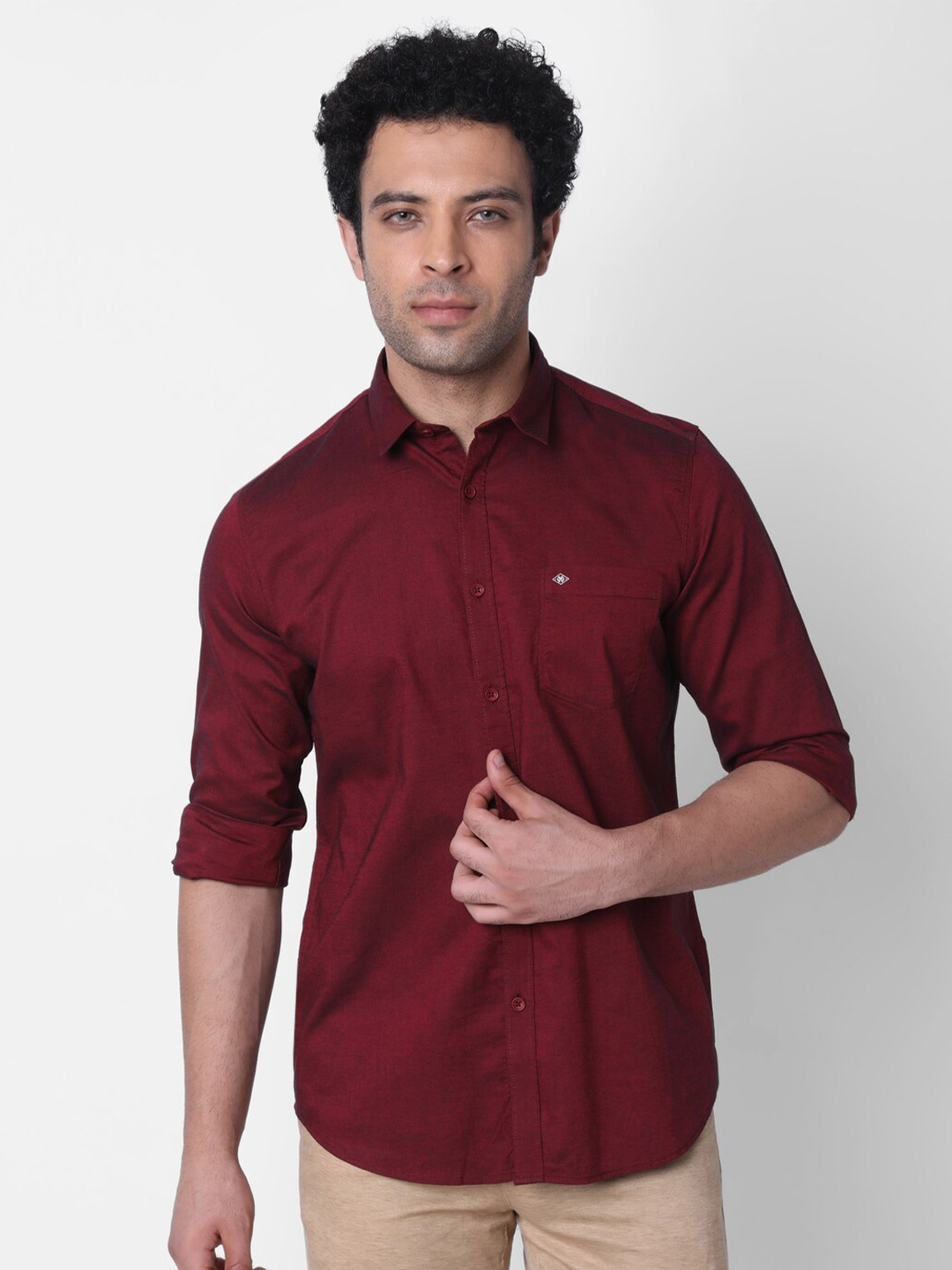 

Oxemberg Classic Slim Fit Spread Collar Cotton Casual Shirt, Maroon