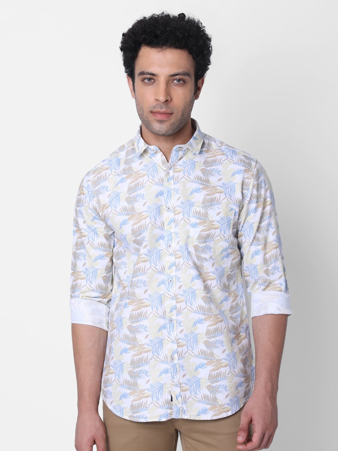 

Oxemberg Classic Slim Fit Floral Printed Cotton Casual Shirt, White
