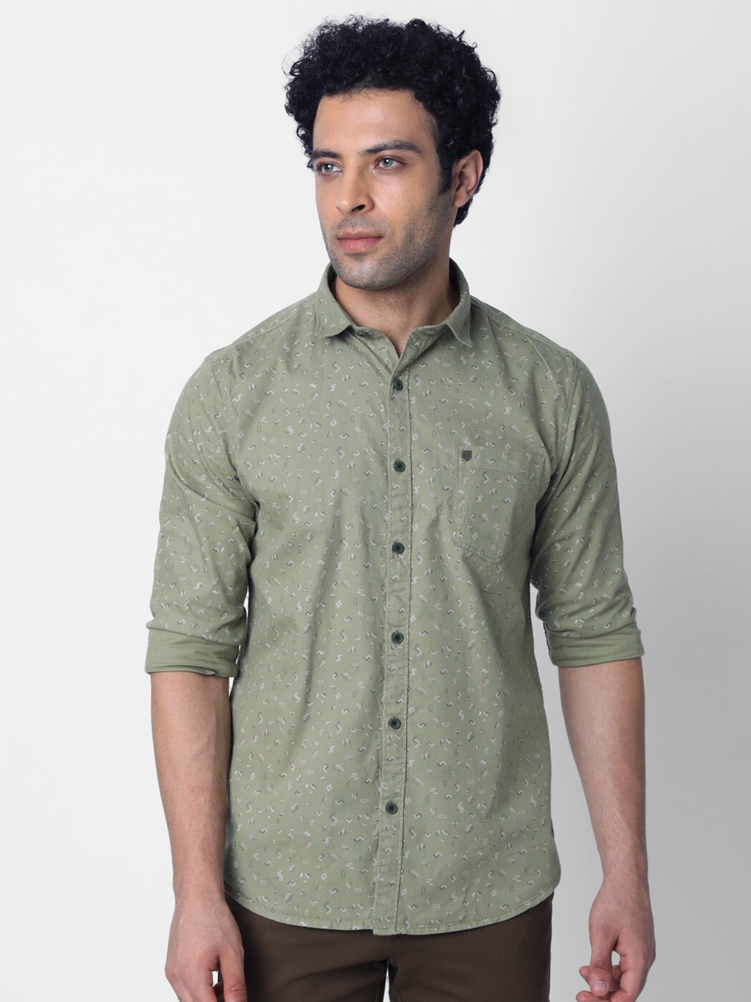 

Oxemberg Classic Slim Fit Micro Ditsy Printed Cotton Casual Shirt, Green