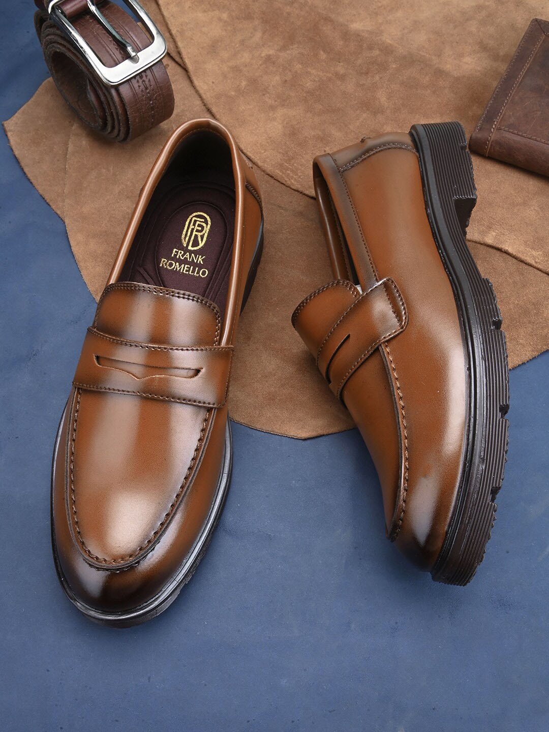 

FRANKROMELLO Men Slip On Formal Loafers, Tan