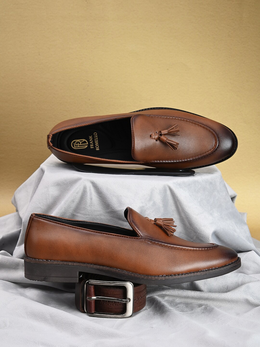 

FRANKROMELLO Men Tasselled Formal Loafers, Tan
