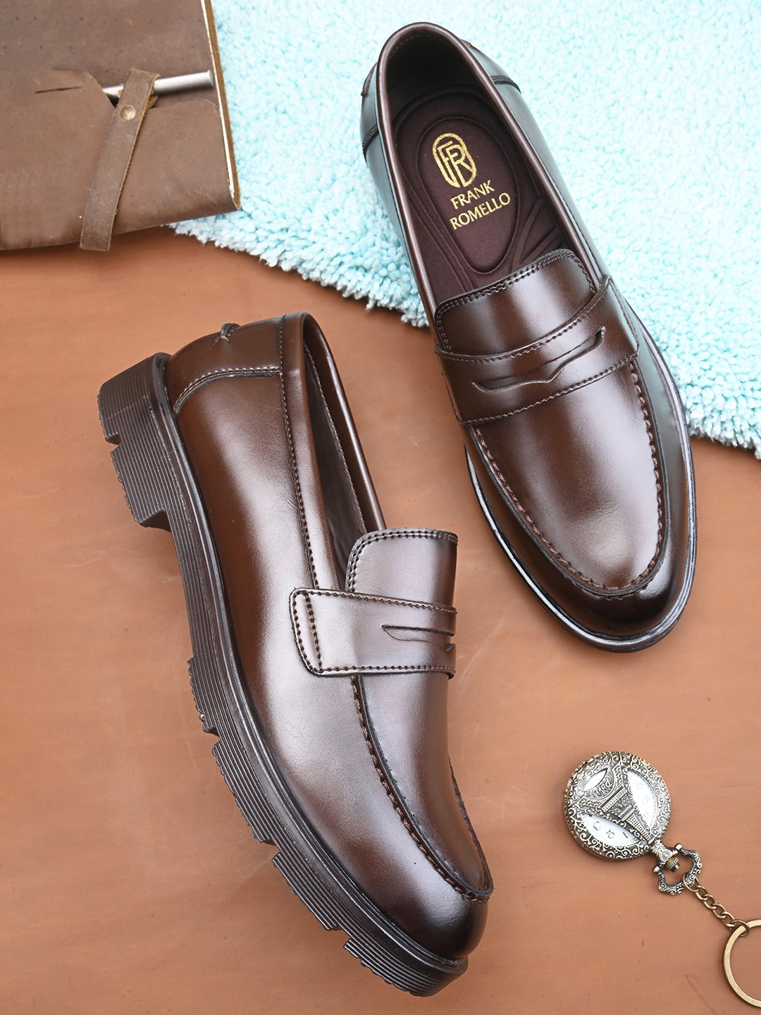 

FRANKROMELLO Men Slip On Formal Loafers, Brown