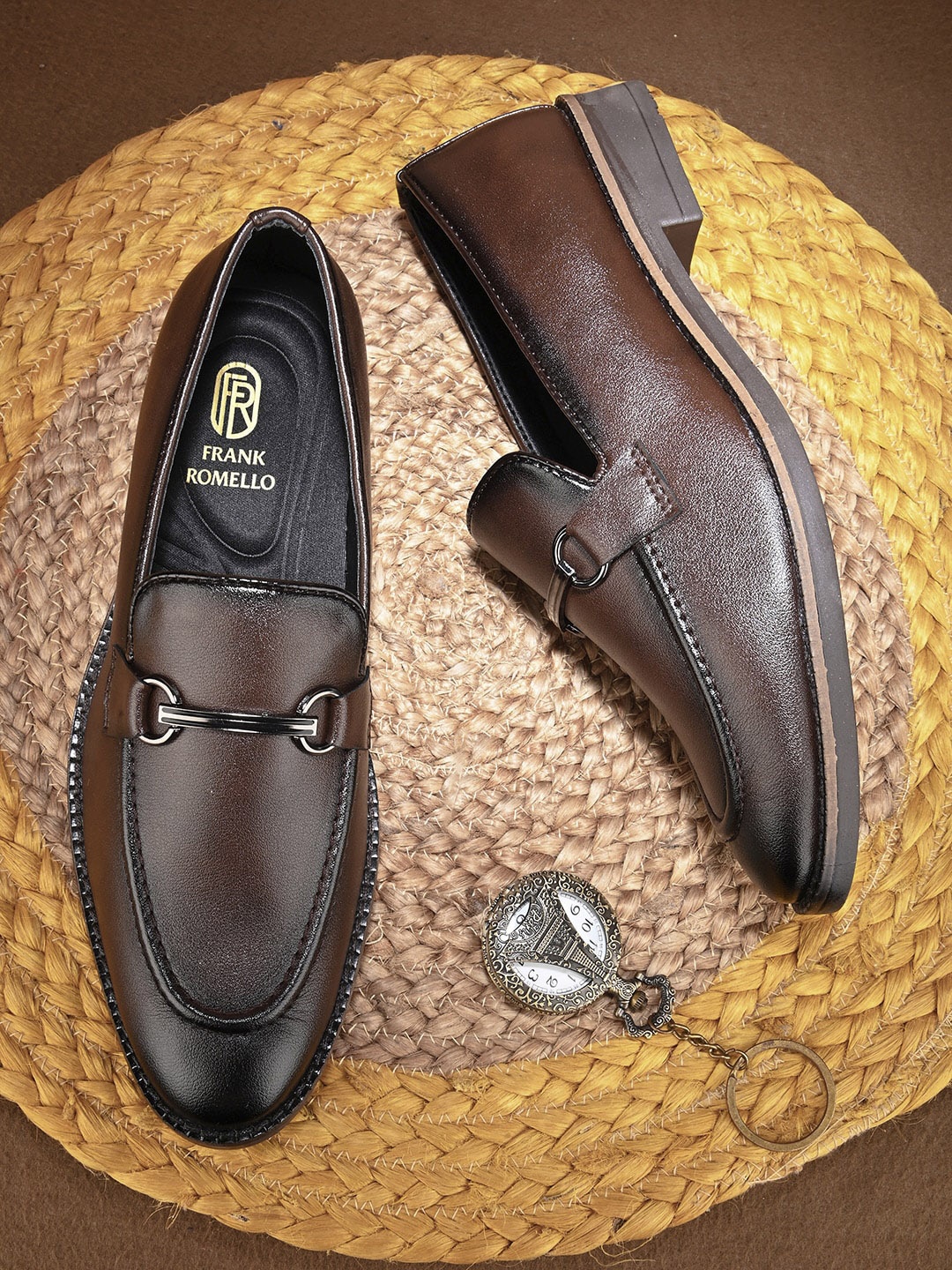 

FRANKROMELLO Men Textured Formal Loafers, Brown