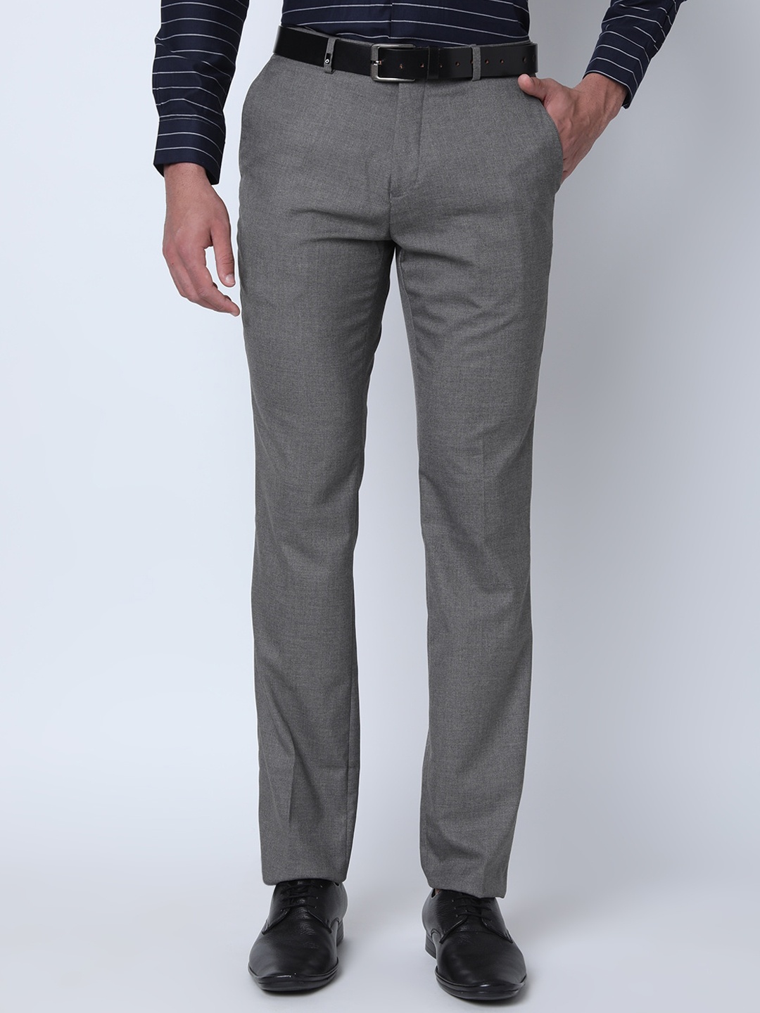 

Oxemberg Men Mid Rise Slim Fit Formal Trousers, Grey
