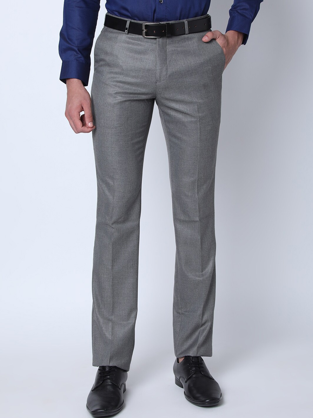 

Oxemberg Men Slim Fit Mid-Rise Formal Trousers, Grey