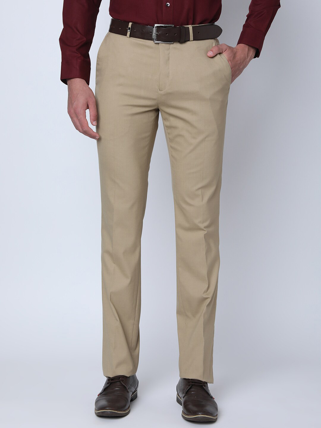 

Oxemberg Men Slim Fit Formal Trousers, Beige