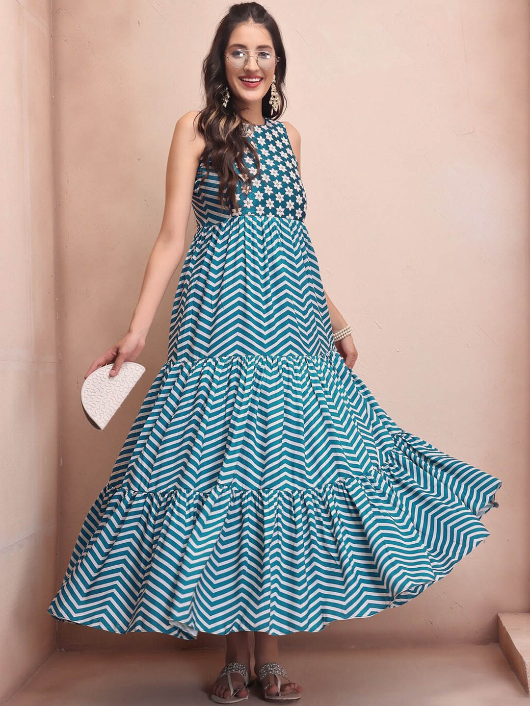 

Inddus Cotton Fit & Flare Ethnic Dresses, Blue
