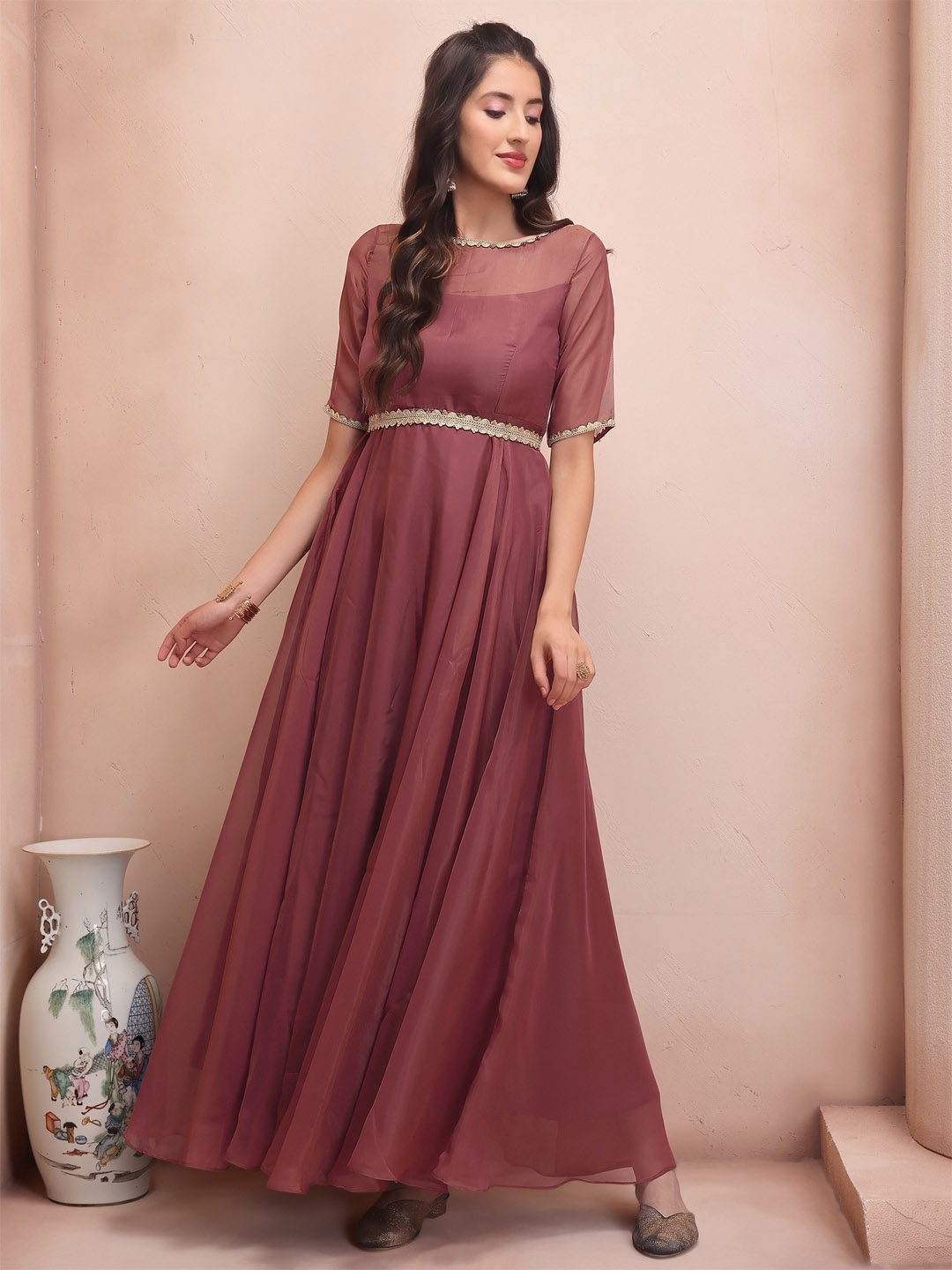 

Inddus Ethnic Fit & Flare Dress, Mauve