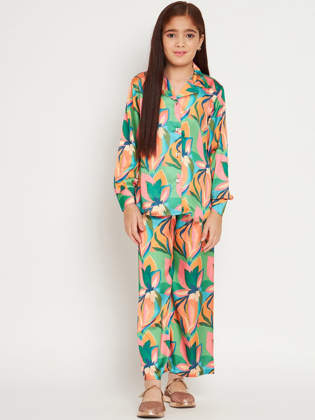 

Readiprint Fashions Girls Floral Printed Shirt With Trousers, Green