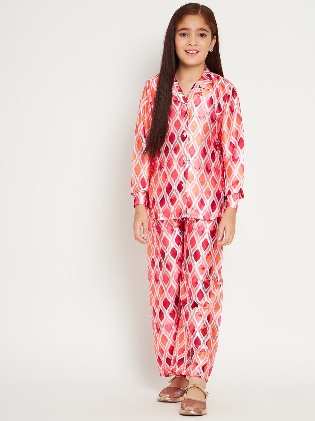 

Readiprint Fashions Girls Printed Shirt Collar Shirt With Trousers, Pink