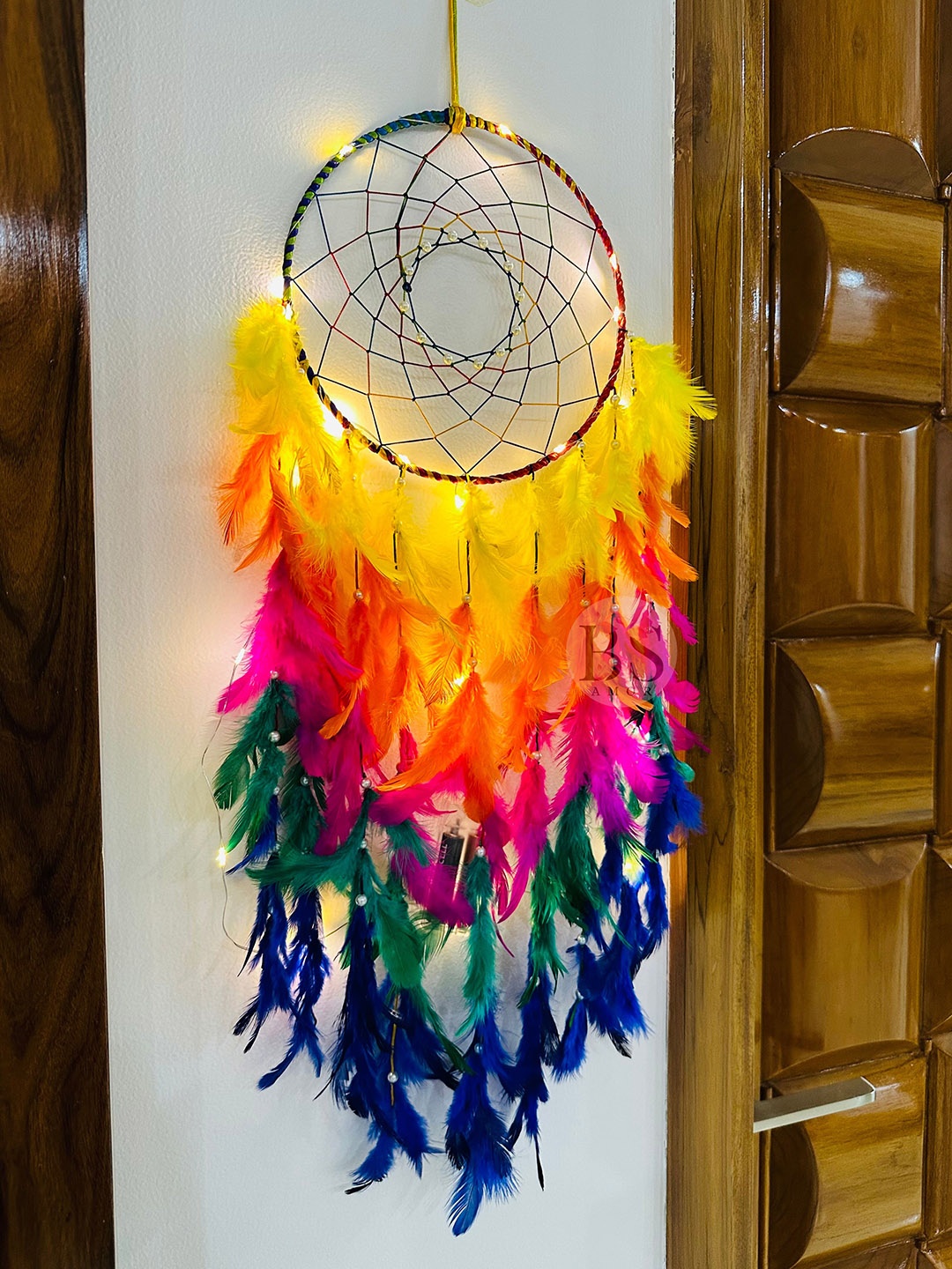

BS AMOR Dream Catcher Yellow & Blue Metal Wall Hanging