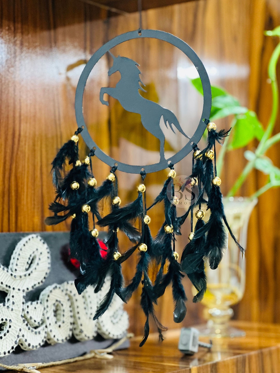 

BS AMOR Dream Catcher Black Metal Wall Hanging Decor
