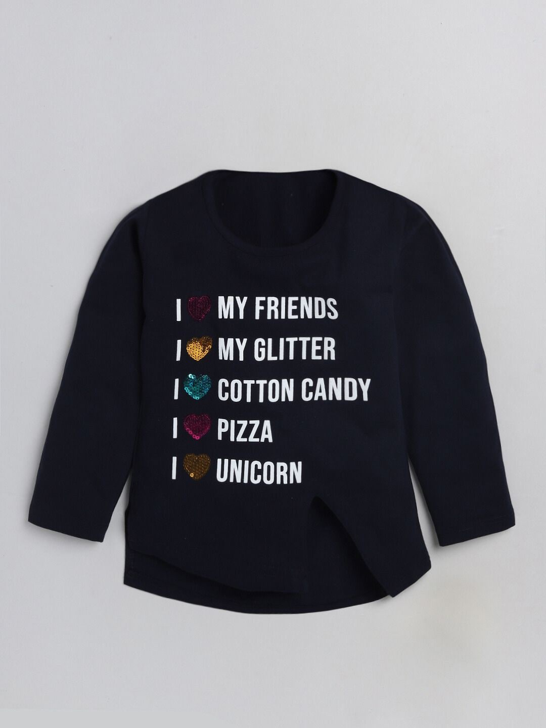 

YK Girls Typography Printed Pure Cotton T-shirt, Navy blue