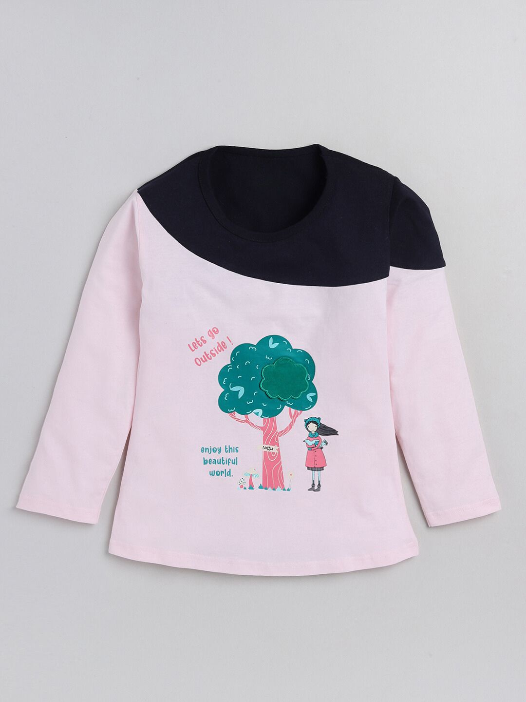 

YK Girls Colourblocked Pure Cotton Top, Pink