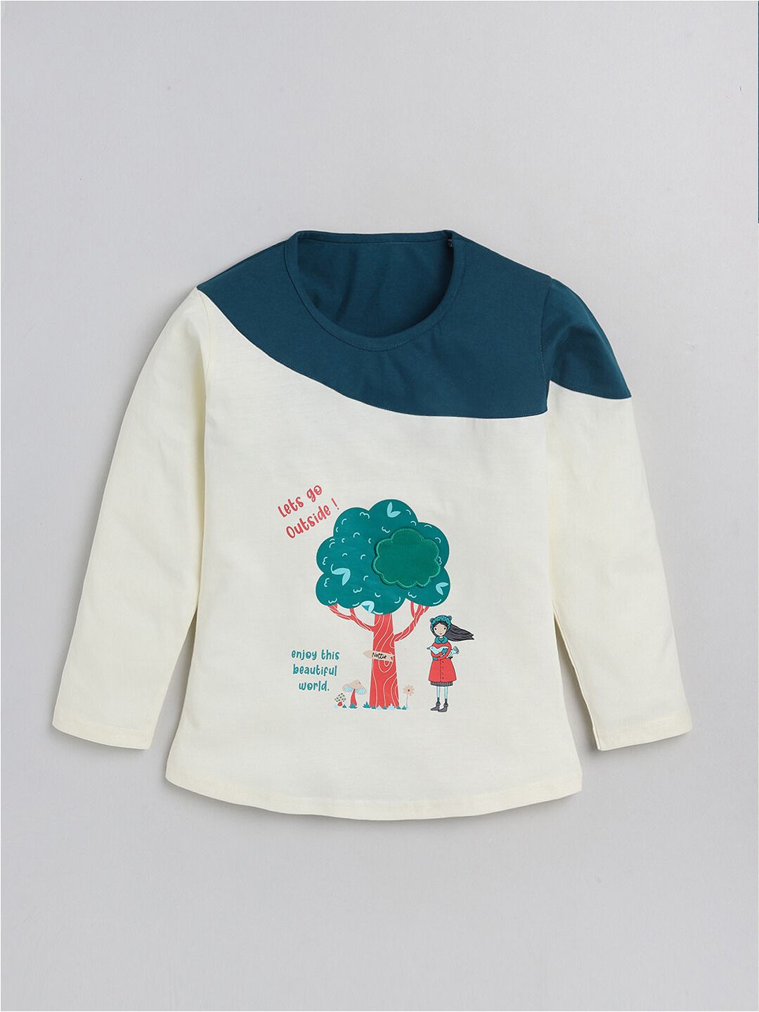 

YK Girls Graphic Printed Pure Cotton T-shirt, Cream